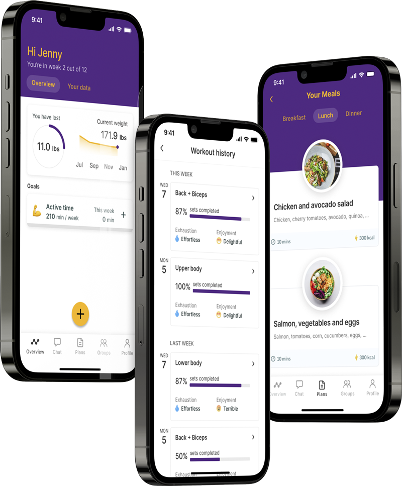 A mockup of the coaching app showcasing the features.